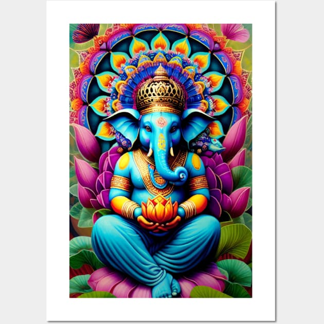 Ganesh sitting on a lotus flower Mandala Wall Art by mariasshop